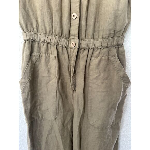 ZARA Linen Blend Olive Green Jumpsuit Size Small - Picture 4 of 7